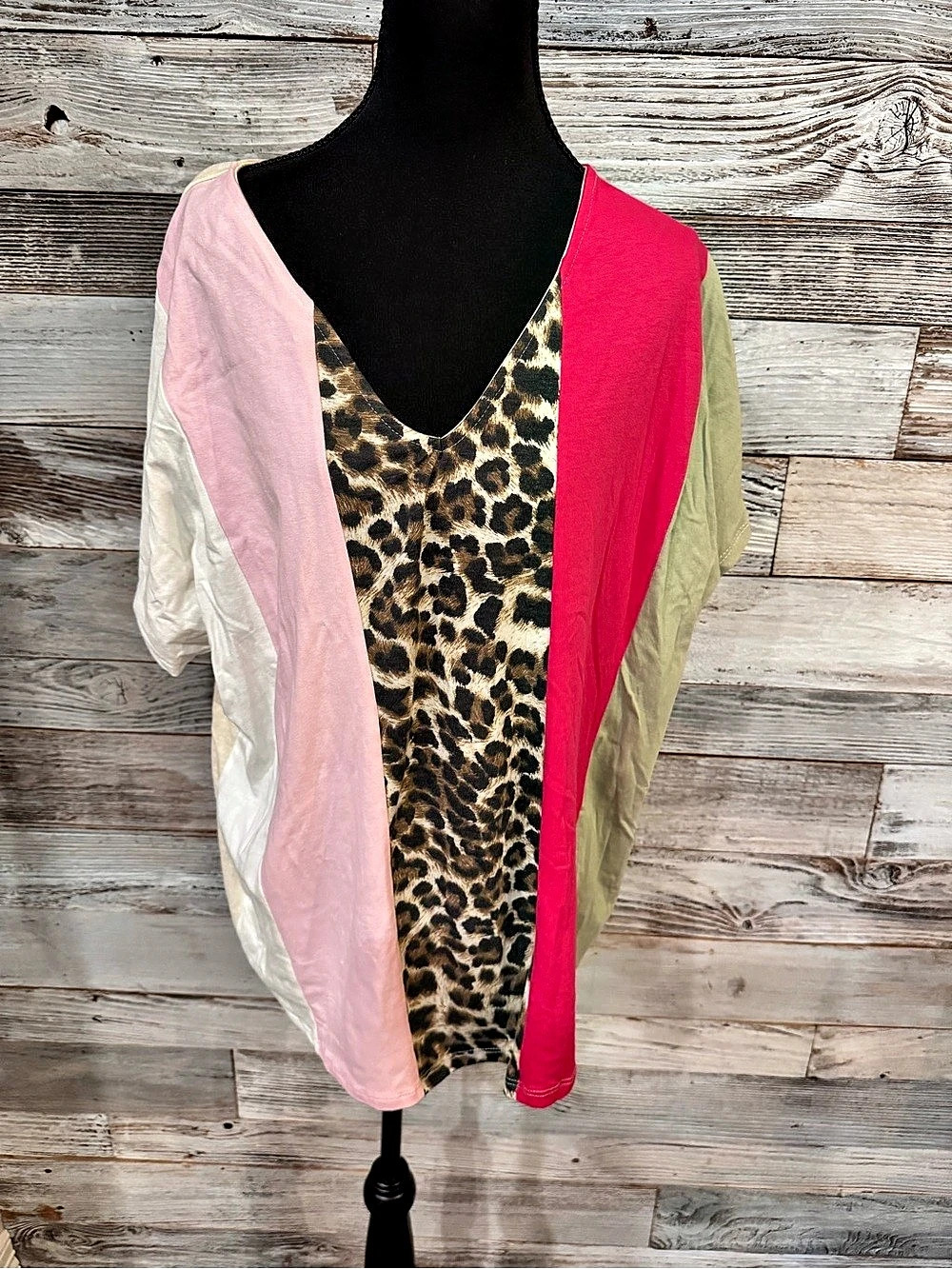 BIBI Color Block Animal Print Top Pink & White Size Large